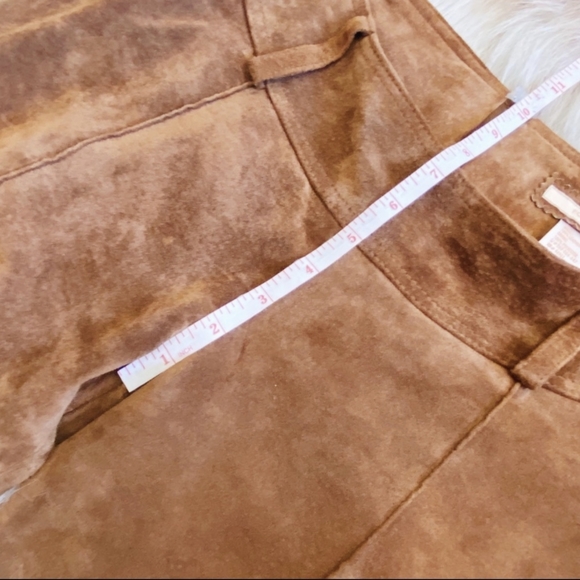 Vintage y2k Super Low Rise Brown Leather Suede Flare Pants - Picture 2 of 4